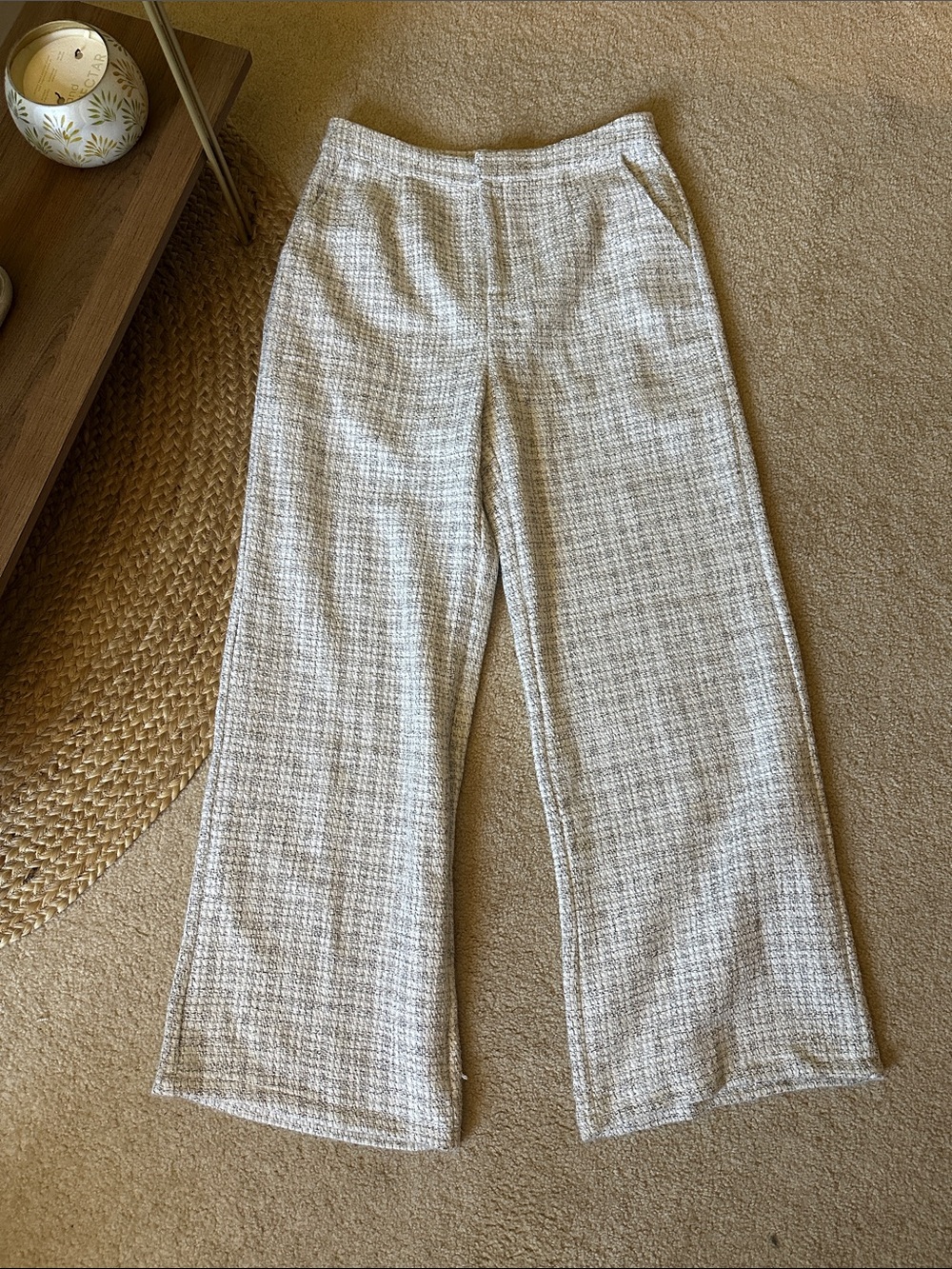 Altar'd State Cream Tweed Wide-Leg Pants